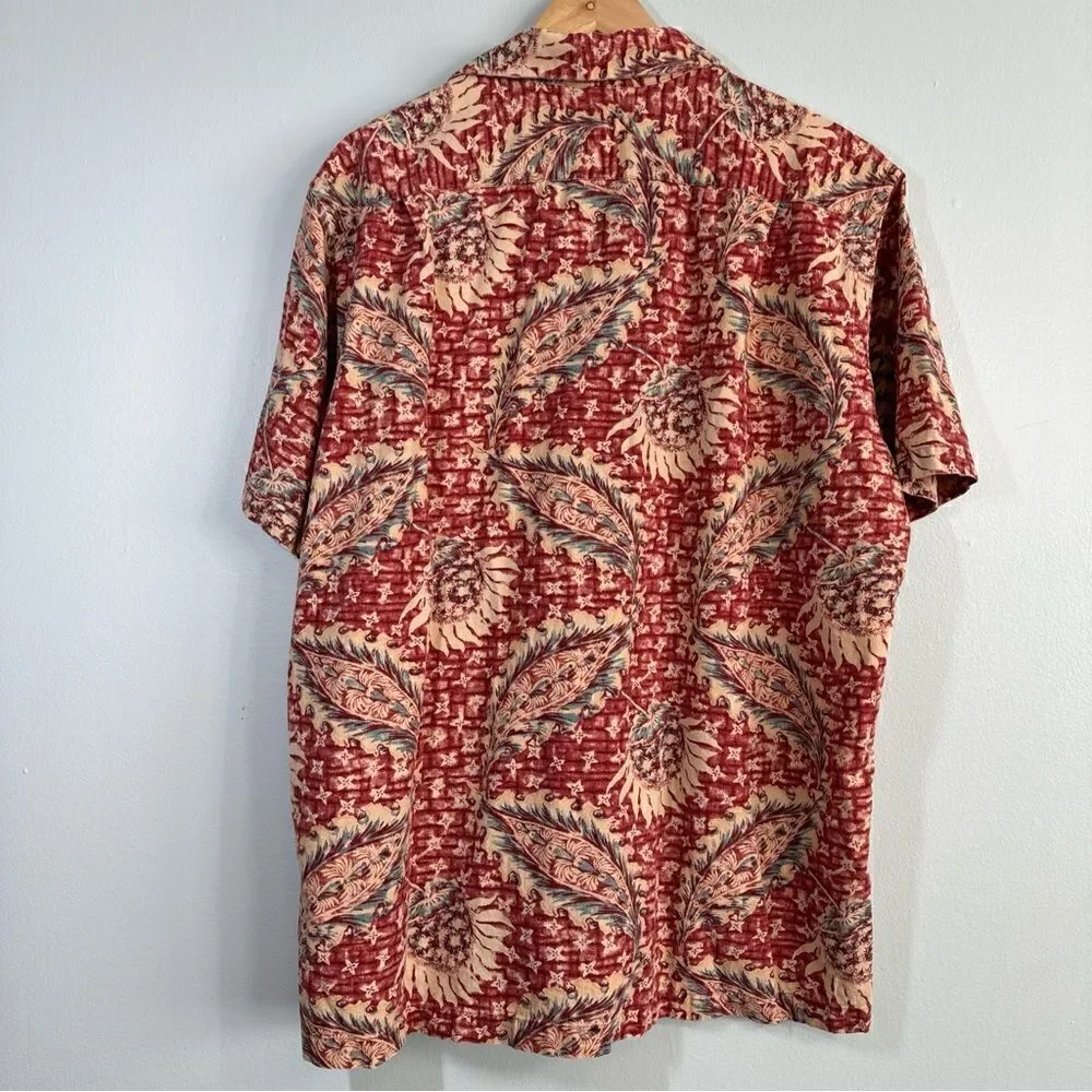 Polo Ralph Lauren Vintage Camp Shirt Men's L Linen Blend Pineapple Floral Red